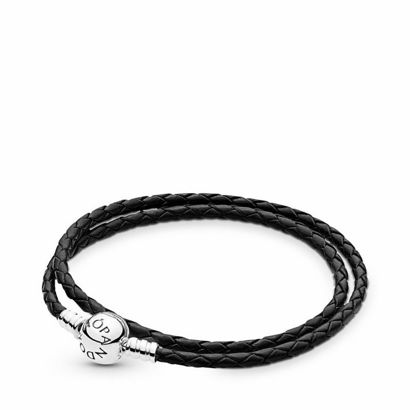 Pandora Black Braided Double-Leather Charm Bracelet Silver Egypt LS7493085